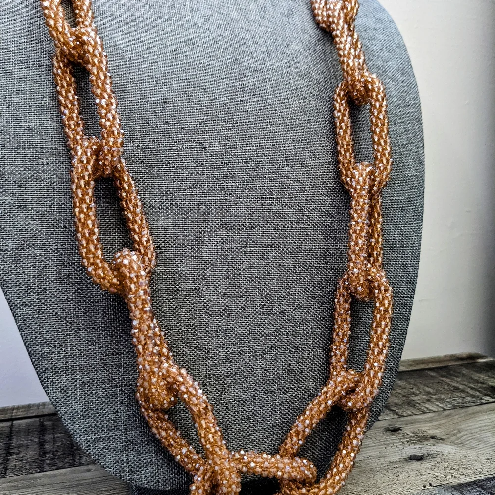 Chico's Tan Glass Beaded Necklace & Earring Set